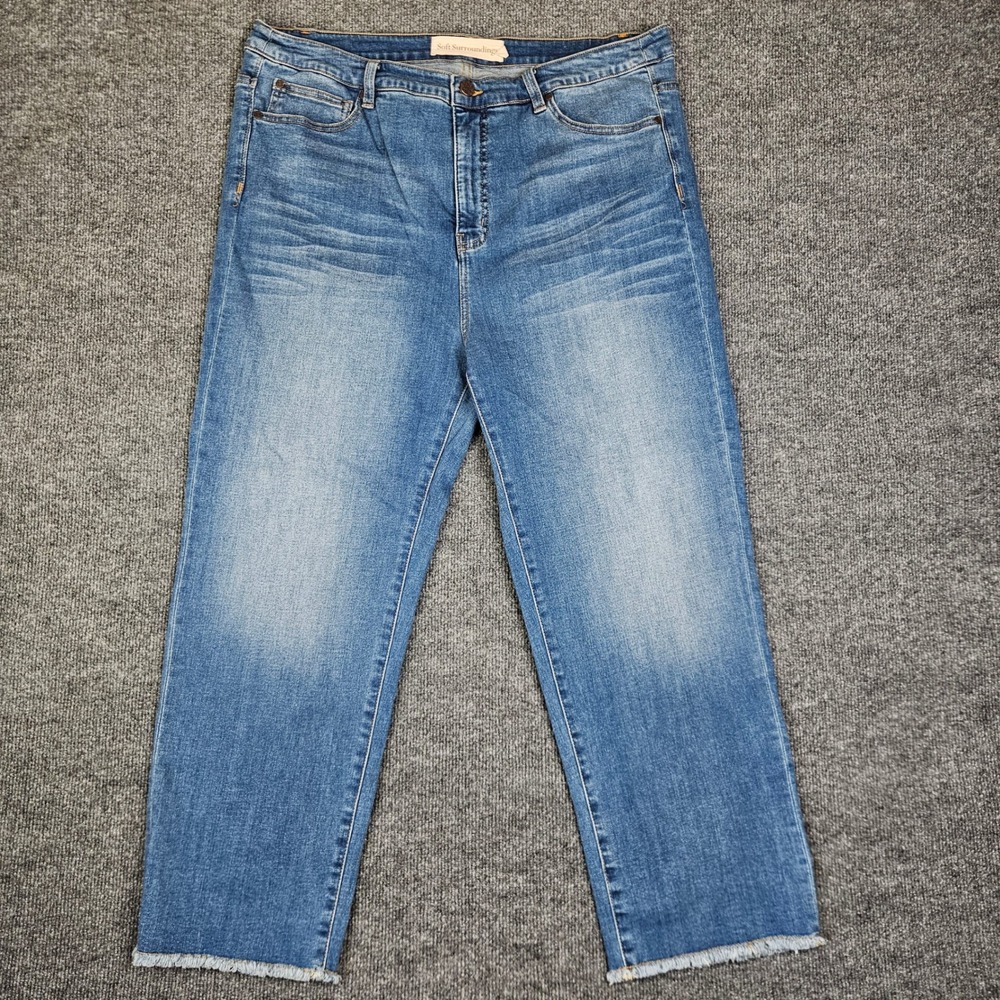 Soft Surroundings Ultimate High Rise Frayed Hem Crop Jeans Women's 18W Med‎ Wash